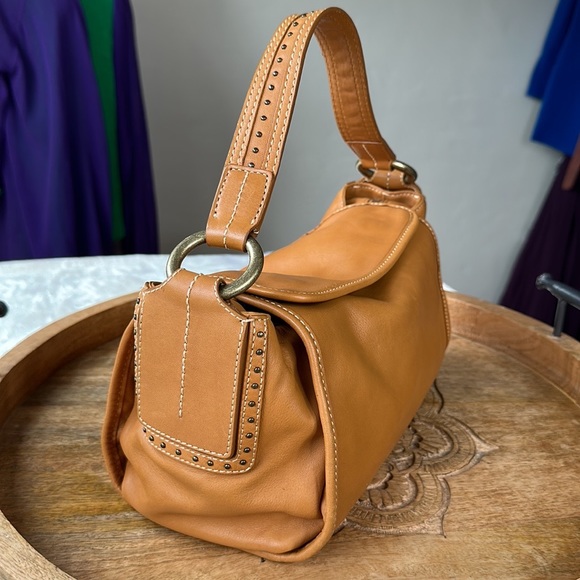 KENNETH COLE New York Camel Tan Leather Studded Bag - Picture 3 of 16